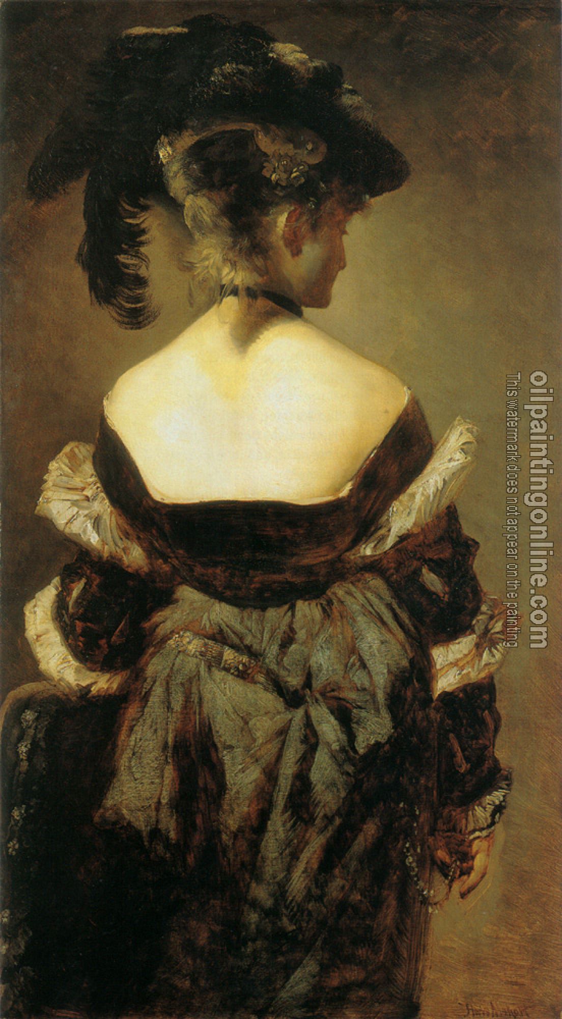 Hans Makart - dame mit federhut in ruckenansicht